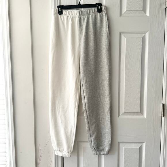 Garage NWT Light Grey White Colorblock French Terry Boyfriend Jogger Sweatpants - Picture 2 of 9